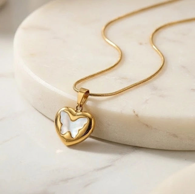 Heart Butterfly Pendant Necklace | Anti-Tarnish Gold Plated