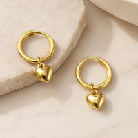 Heart Charm Hoop Earrings - Anti Tarnish Gold Plated | Moncheri Jewels