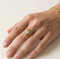 Layered Heart Shape CZ Ring | Anti-Tarnish Gold Plated