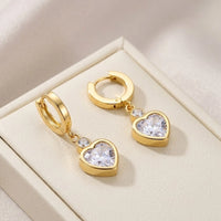 Anti Tarnish Heart Drop Earrings with Zirconia Stones
