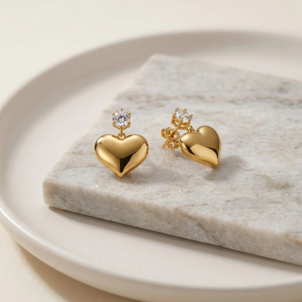 Heart Drop Zircon Earrings - Anti Tarnish Gold Plated | Korean Minimalist Style