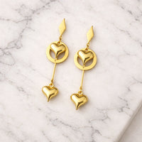 Double Heart Drop Earrings - Anti Tarnish Gold Plated