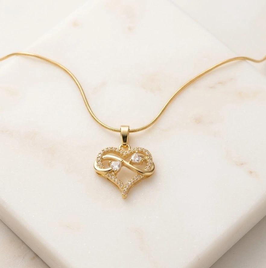 Intertwined Heart Infinity Anti Tarnish Gold Plated Necklace