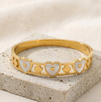 White Heart Motif Anti-Tarnish Gold Plated Bangle Bracelet
