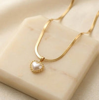 Pearl Heart Pendant Anti-Tarnish Gold-Plated Snake Chain Necklace