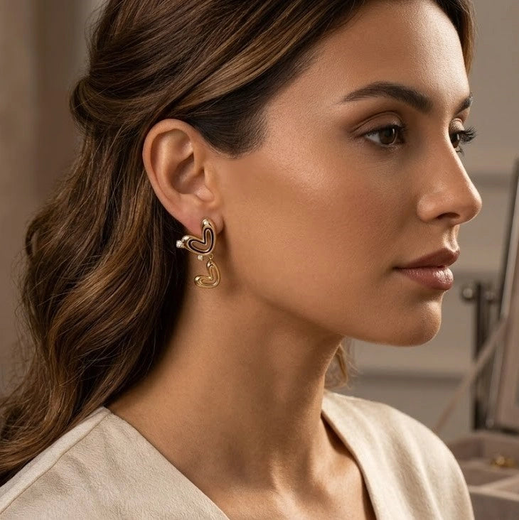 Double Heart Drop Earrings - Anti Tarnish Fashion Jewelry