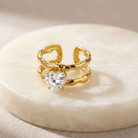 Heart Shaped Double Band Ring - Anti-Tarnish Gold Plated Adjustable Ring