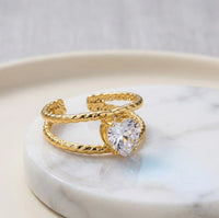 Heart Shaped Zircon Adjustable Ring - Twisted Double Band Anti-Tarnis