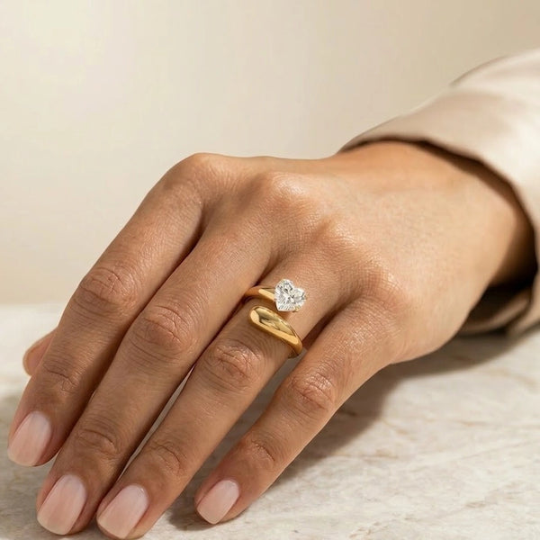 Heart Solitaire Wrap Ring - Anti-Tarnish Gold Plated | Moncheri