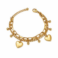 Dual Layer Heart Charm Anti Tarnish Gold Plated Bracelet