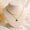 Emerald Cut Green Stone Layered Necklace | Anti-Tarnish Gold Plated