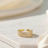 Premium Gold Plated Double Row CZ Adjustable Fashion Ring for Women
