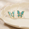 Teal Enamel Butterfly Stud Earrings | High-Quality Fashion Jewelry