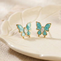 Teal Enamel Butterfly Stud Earrings | High-Quality Fashion Jewelry