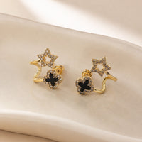 Black Clover & Star Crystal Earrings | High Qualityd  Fashion Jewelry