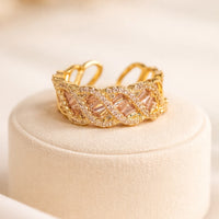 Gold Braided Baguette Fashion Ring | Twisted Pave Statement Jewelry