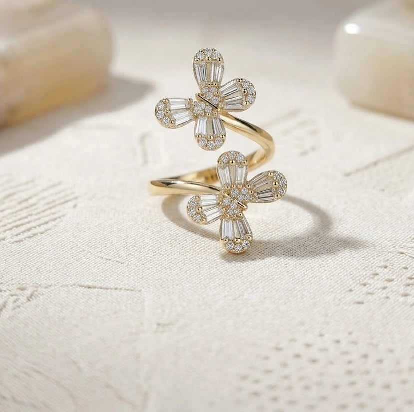 Double Butterfly Crystal Adjustable Fashion Ring