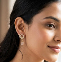 Pearl Drop Dangle Earrings with Crystal Swirl | High-Quality Gold Plated