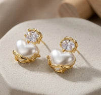 Heart Pearl Drop Earrings with Crystal Stud | High Quality Fashion Earring