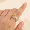 Designer Criss Cross Baguette Ring - Adjustable Gold Plated Fashion Jewelry