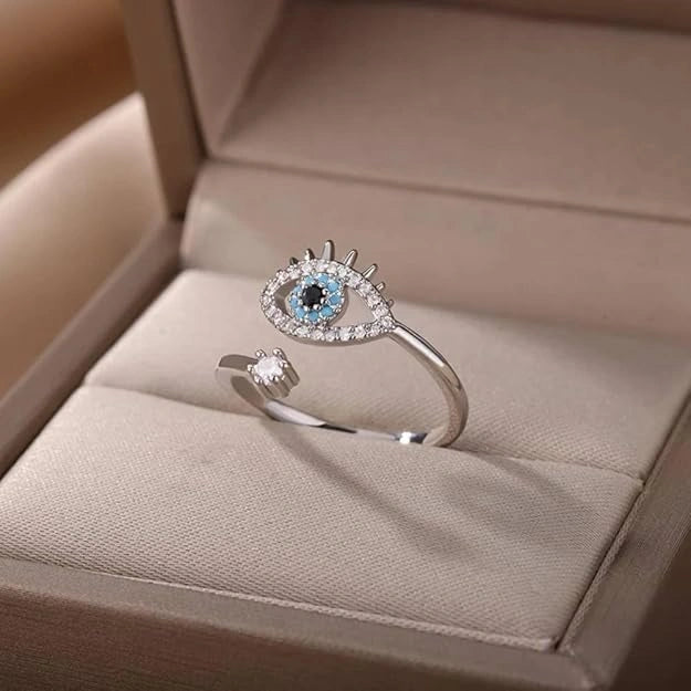 Evil Eye Adjustable Crystal Ring - High Quality Silver Fashion Jewelry