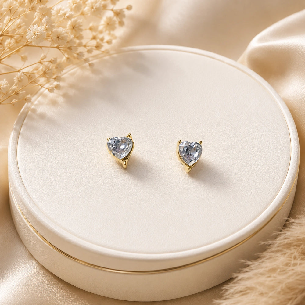 Crystal Heart Stud Earrings - Gold Plated Minimalist Fashion Jewelry