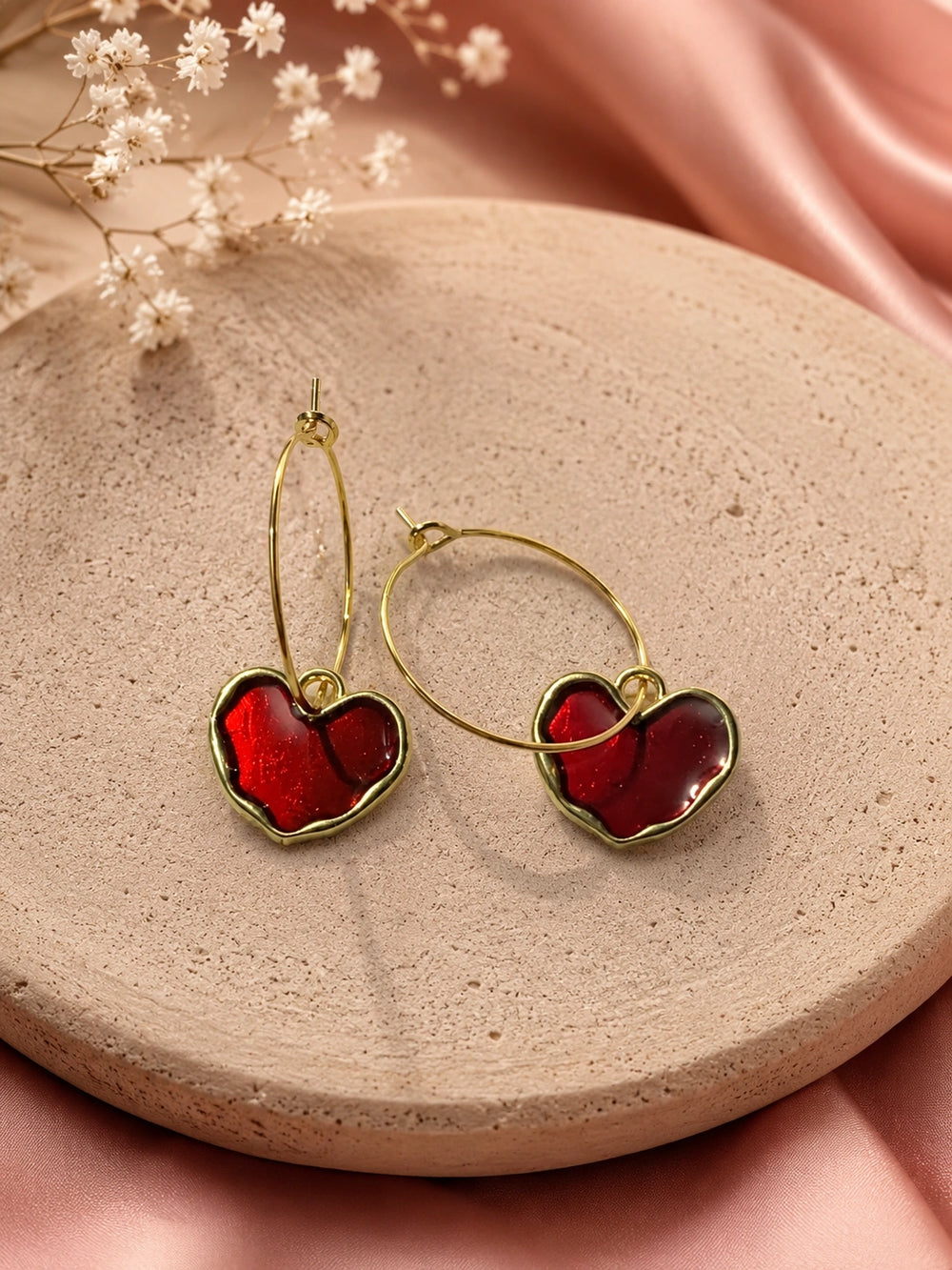Red Heart Hoop Earrings