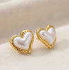 Pearl Heart Stud Earrings with Vintage Textured Border