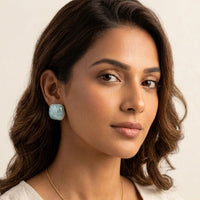 Turquoise Blue Square Stud Earrings with Gold Rim | Premium Western Wear