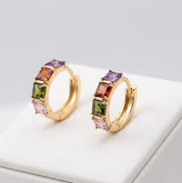 Multi-Color Stone Gold Hoop Earrings - Premium Korean Fashion