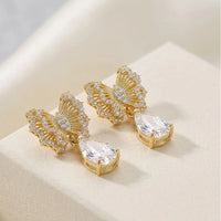 Butterfly Drop Earrings - Gold-Plated Crystal Pear Drop Fashion Earrings for Women