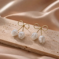 Coquette Bow & Pearl Tulip Drop Earrings - High Quality Korean Fashion Jewelry