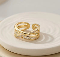Criss Cross Multi-Layer Gold Ring | Crystal Adjustable Korean Fashion Ring