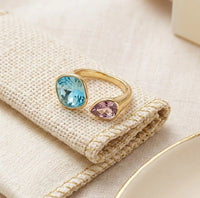 Toi et Moi Teal & Purple Dual Stone Gold Ring
