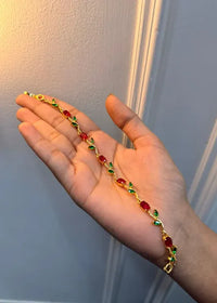 Elegant Floral Vine Red & Green Stone Gold-Plated Jewelry Set