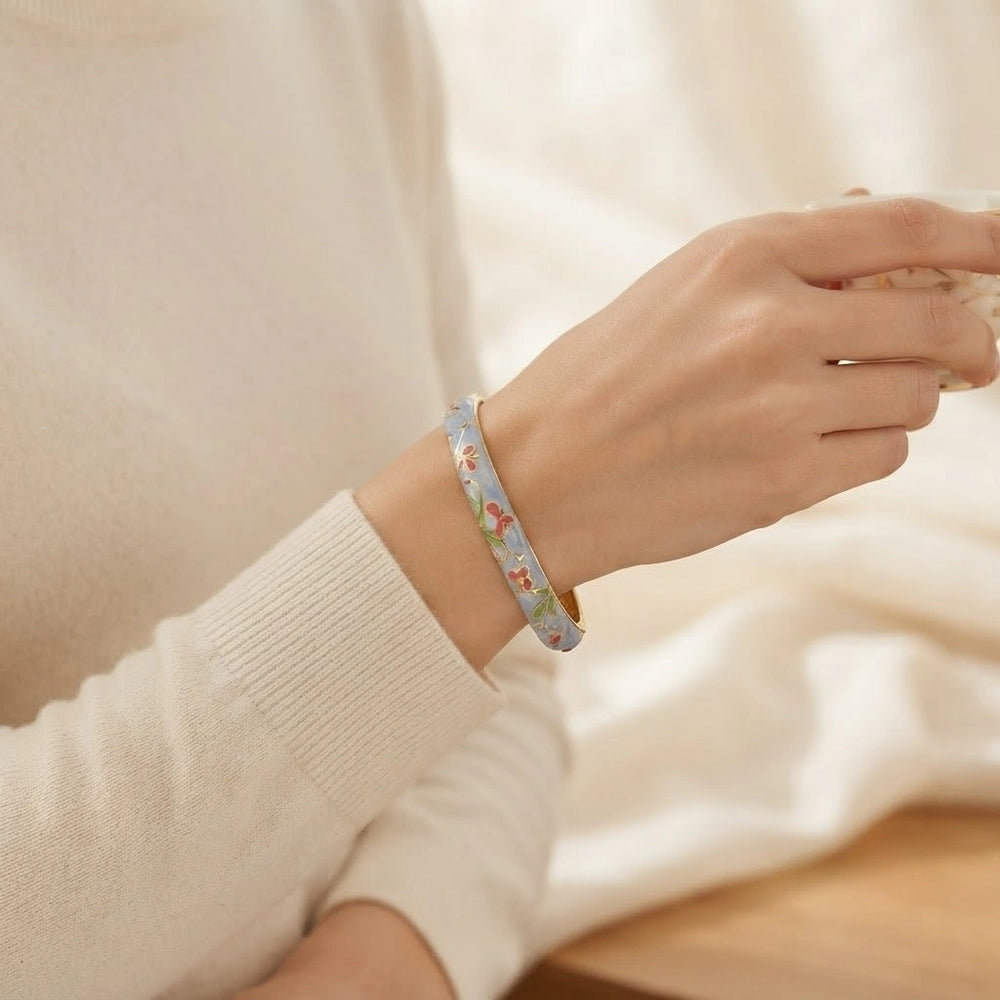 Floral Enamel Bangle in Pastel Blue | Vintage Bracelet