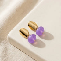 Abstract Gold & Purple Drop Earrings - Korean Style Fashion Jewelry