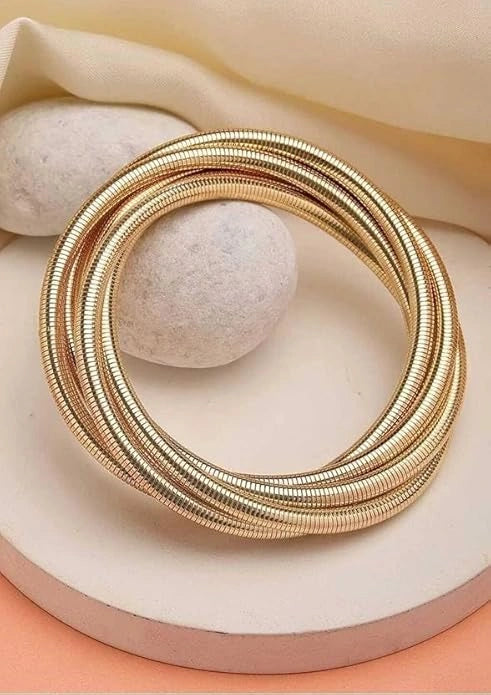 Multi-Layer Gold Snake Chain Coiled Bracelet | Statement Spiral Bangle