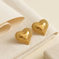 Chunky Gold Heart Stud Earrings | Vintage Statement Fashion Jewelry