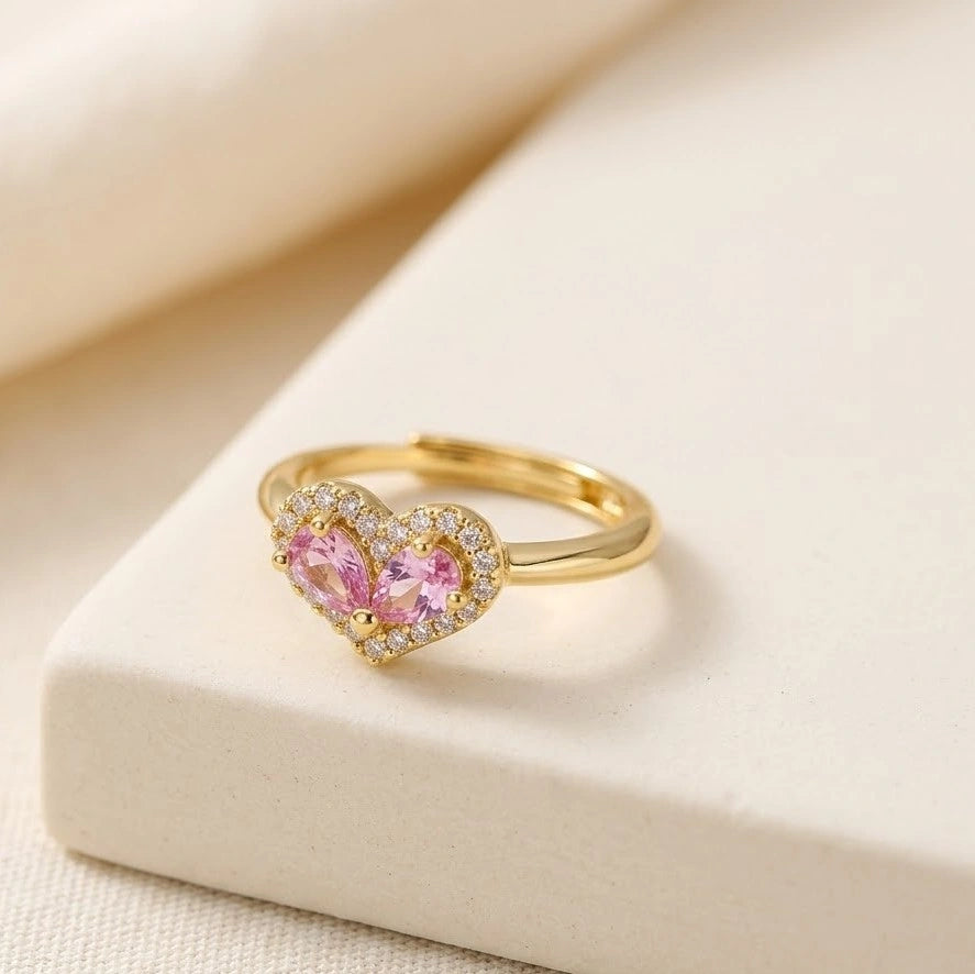 Pink Double Heart Halo Ring - High Quality Fashion Jewelry