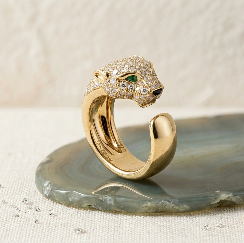 Panther Head Gold Pave Fashion Ring | High Quality Statement Open Ring