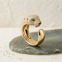 Panther Head Gold Pave Fashion Ring | High Quality Statement Open Ring