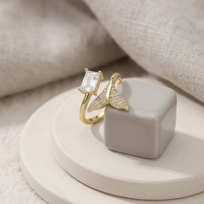 Mermaid Tail Crystal Adjustable Ring - High-Quality Gold Fashion Jewelry