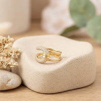 Double Band Gold Pave Fashion Ring - Premium Interlocking Statement Jewelry