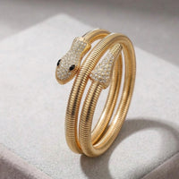 Gold Coiled Snake Wrap Bracelet with Crystal Head | High Quality Serpent Bangle