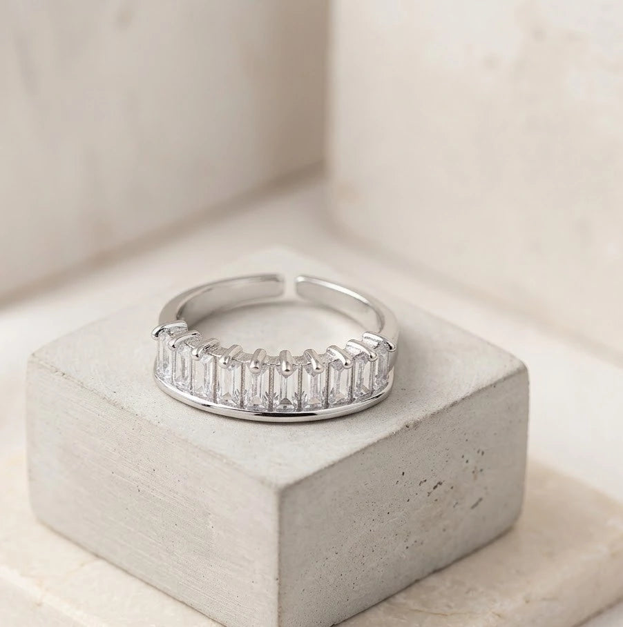 Baguette Crystal Adjustable Silver Fashion Ring