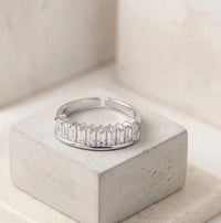 Baguette Crystal Adjustable Silver Fashion Ring