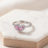 Pink Heart Halo Fashion Ring - High-Quality Silver Tone