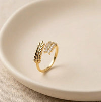 Crystal Leaf Adjustable Fashion Ring