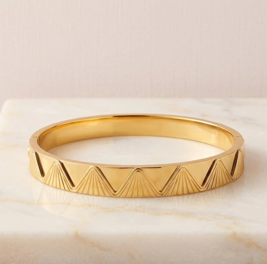 Geometric Triangle Art Deco Cuff Bracelet - Anti Tarnish Gold Plated